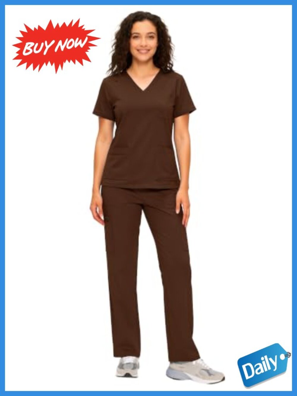 COZYFIT Scrubs for Women V Neck Top & Cargo Straight Pants 12 Pockets